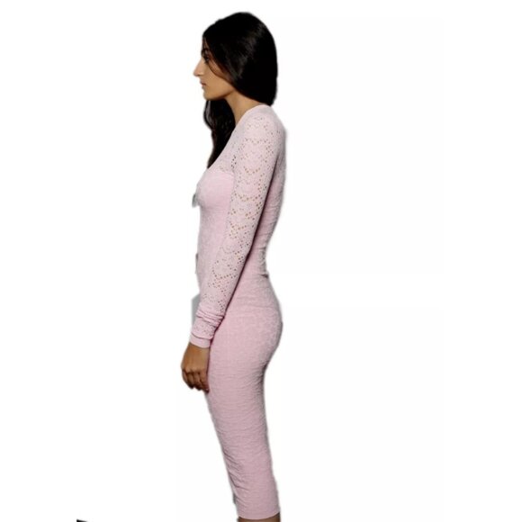 Versace Knit Lace Distressed Bodycon Dress Long Sleeve Full Length Pink 38 - Picture 5 of 13